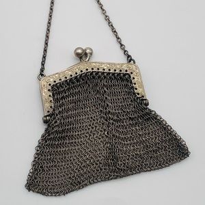 Antique Sterling Silver Chain Mail Finger Purse